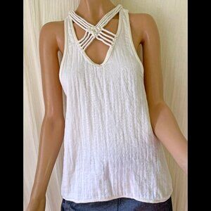 Free People white cotton gauze tank top crochet rope details side pockets XS